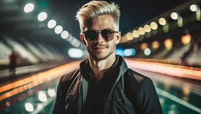 城市天桥夜景戴墨镜帅哥图片